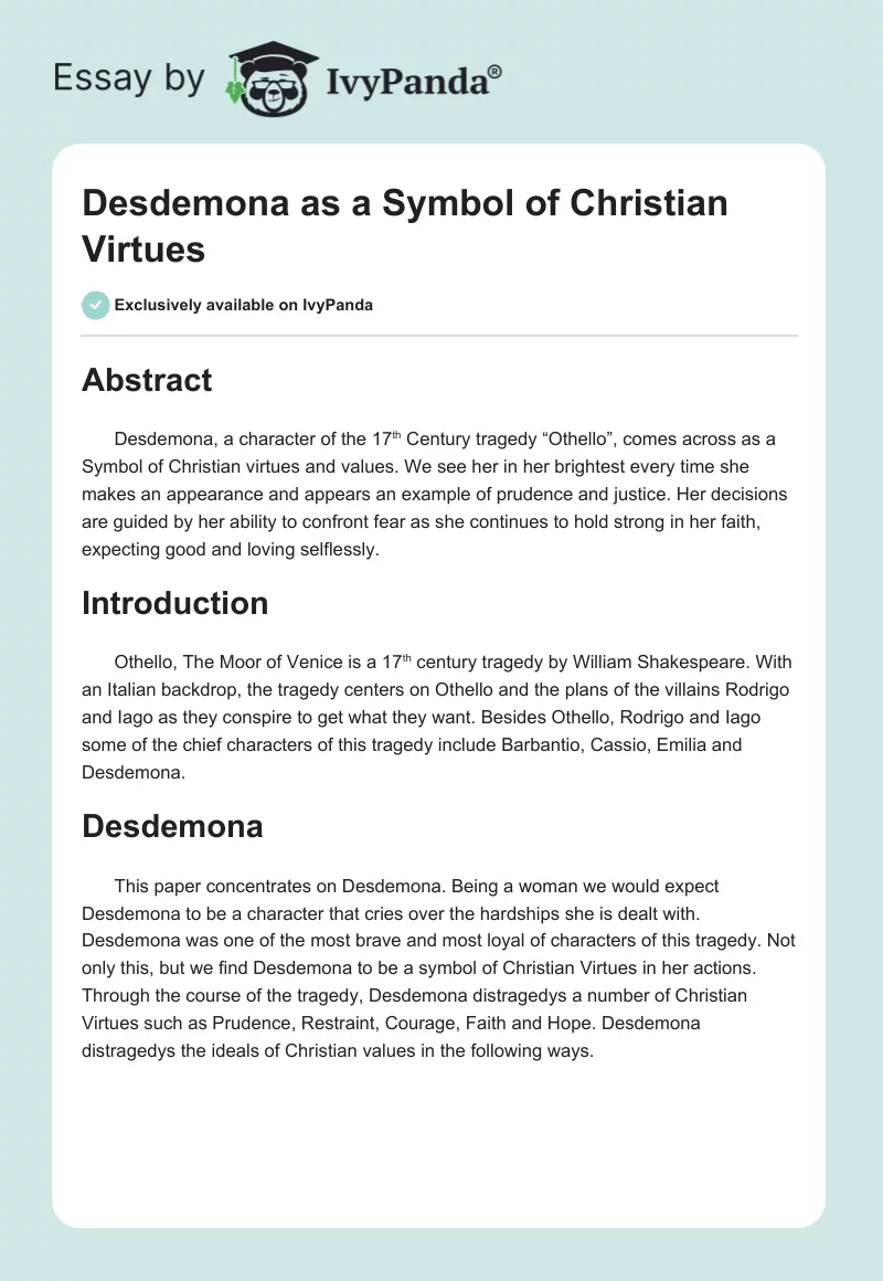 Desdemona as a Symbol of Christian Virtues. Page 1
