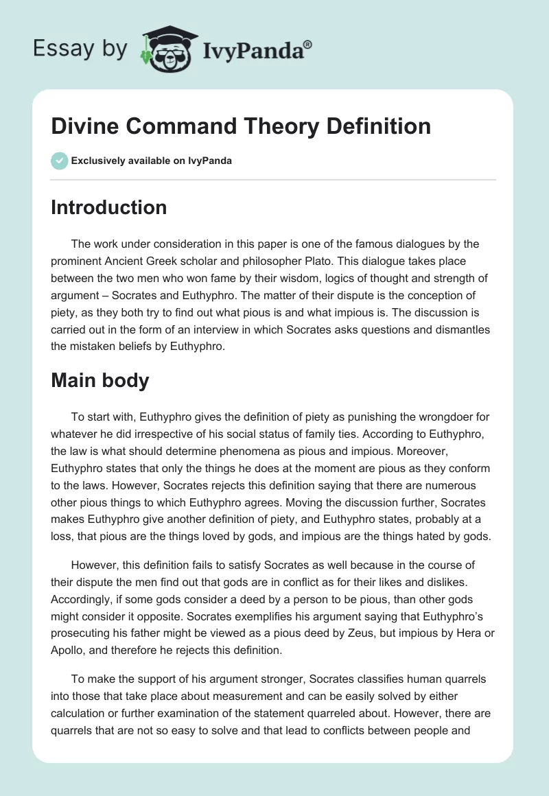 Divine Command Theory Definition. Page 1