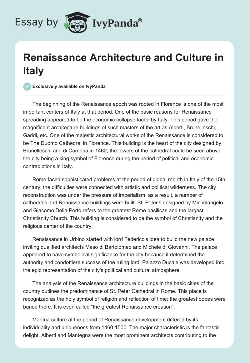 Renaissance Architecture and Culture in Italy. Page 1