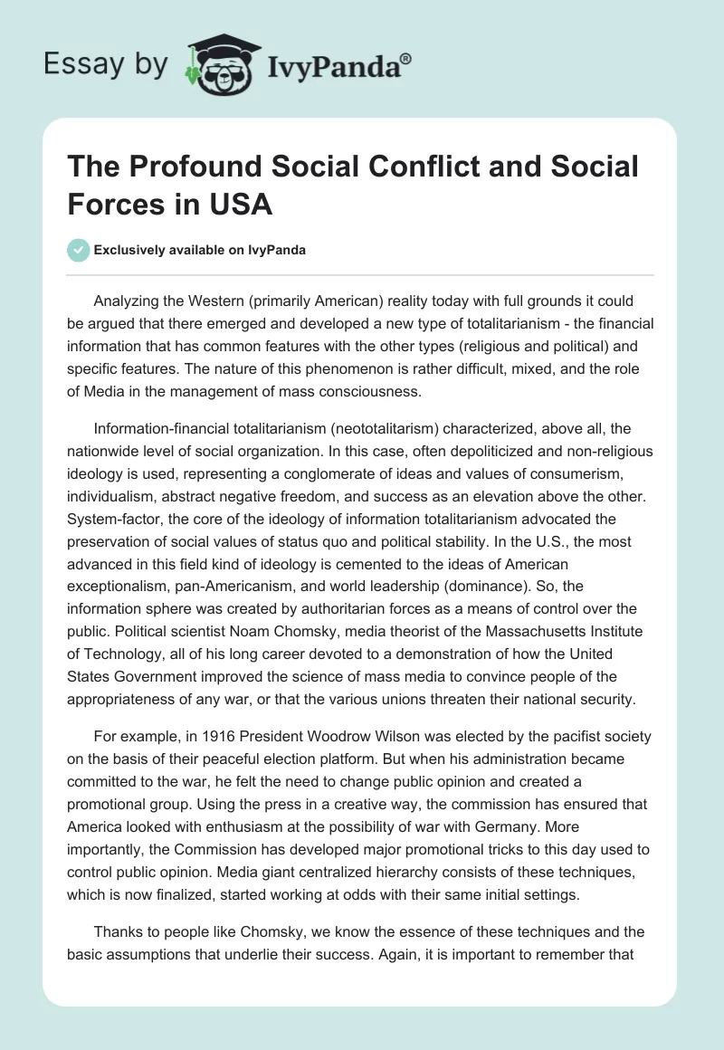 The Profound Social Conflict and Social Forces in USA. Page 1