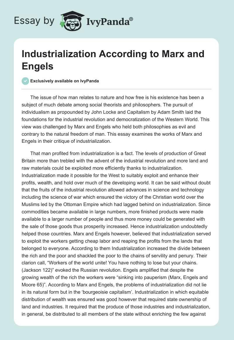 Industrialization According to Marx and Engels. Page 1