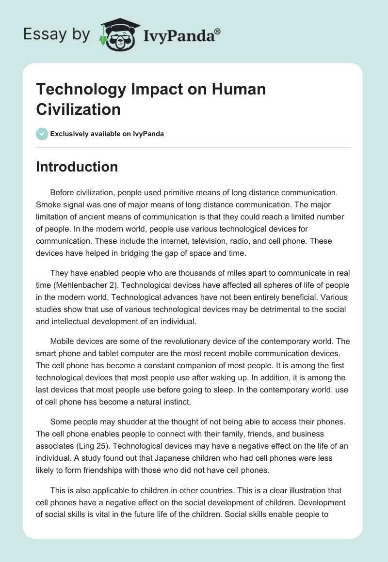 Technology Impact on Human Civilization. Page 1