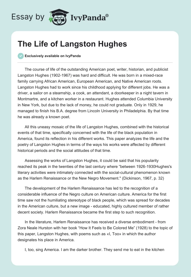 The Life of Langston Hughes. Page 1
