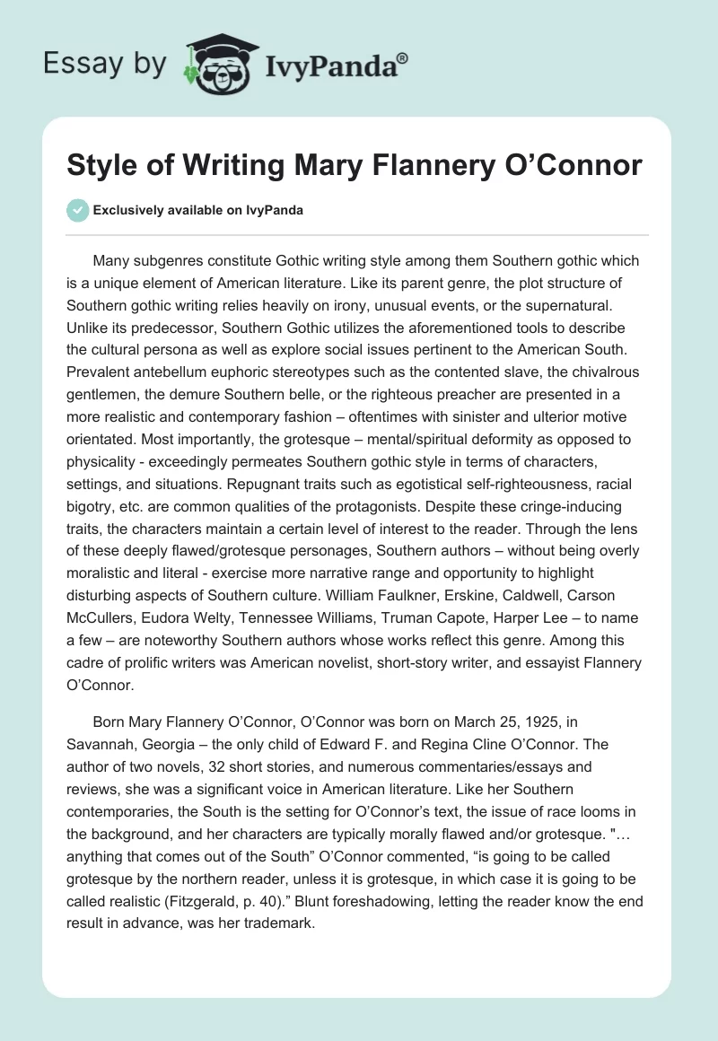 flannery o'connor essay on writing