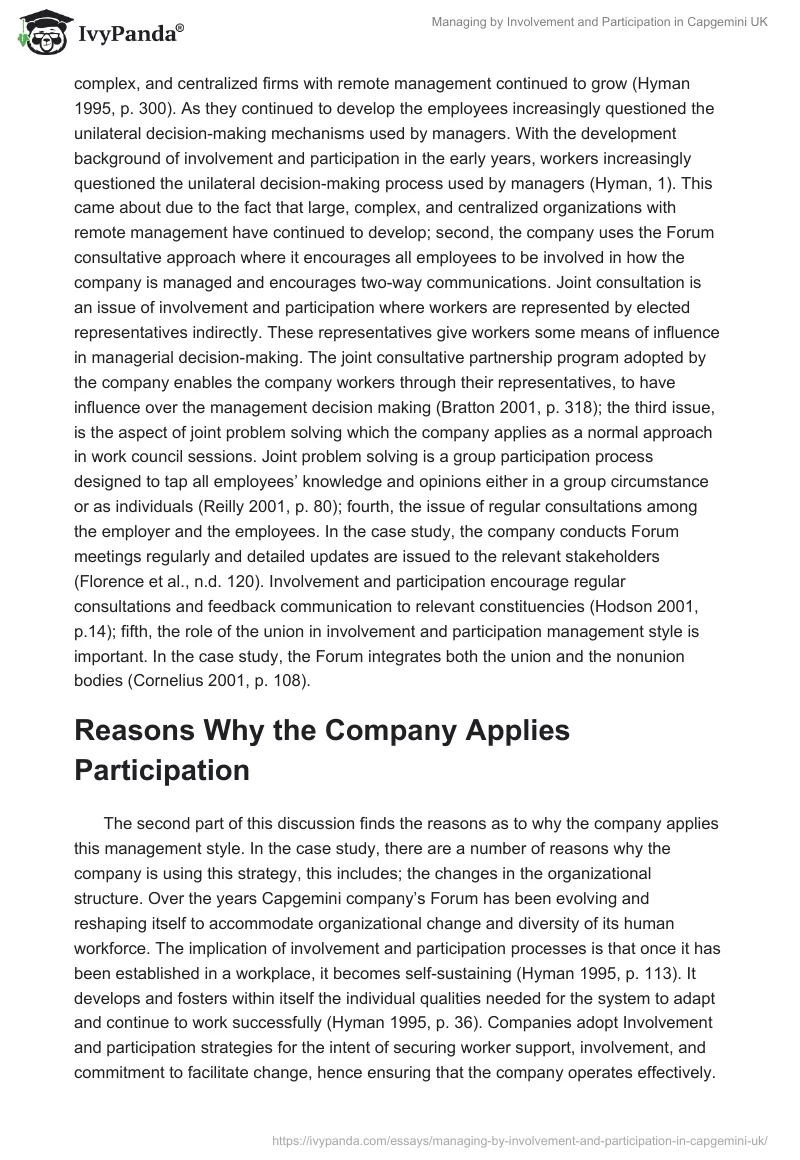 Managing by Involvement and Participation in Capgemini UK. Page 2