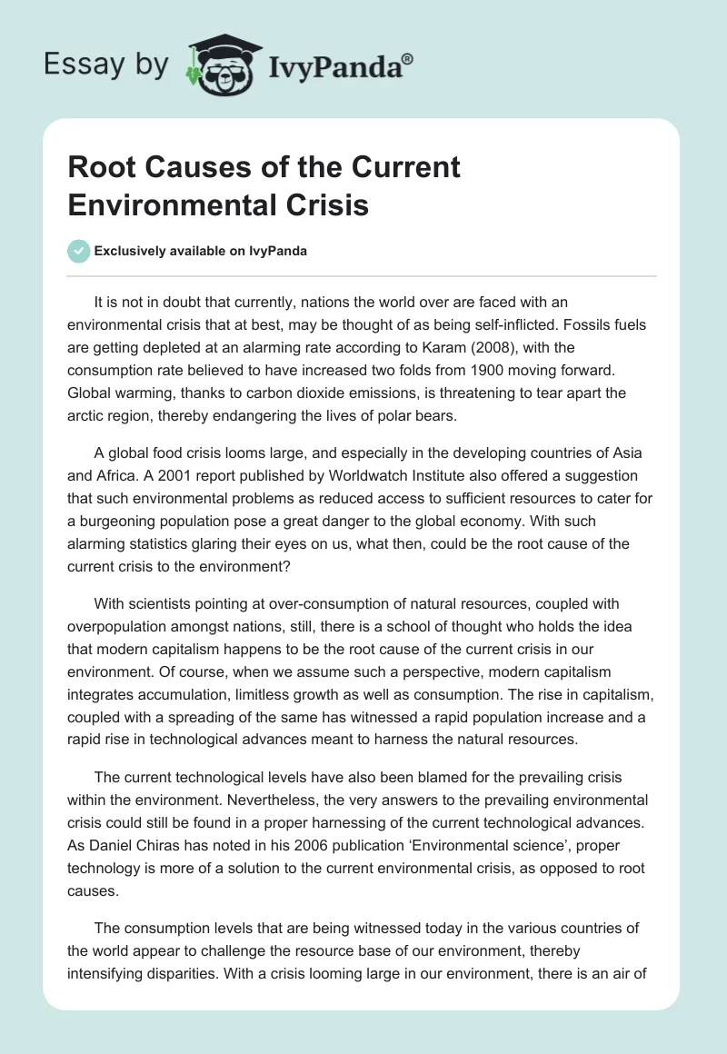 Root Causes of the Current Environmental Crisis. Page 1
