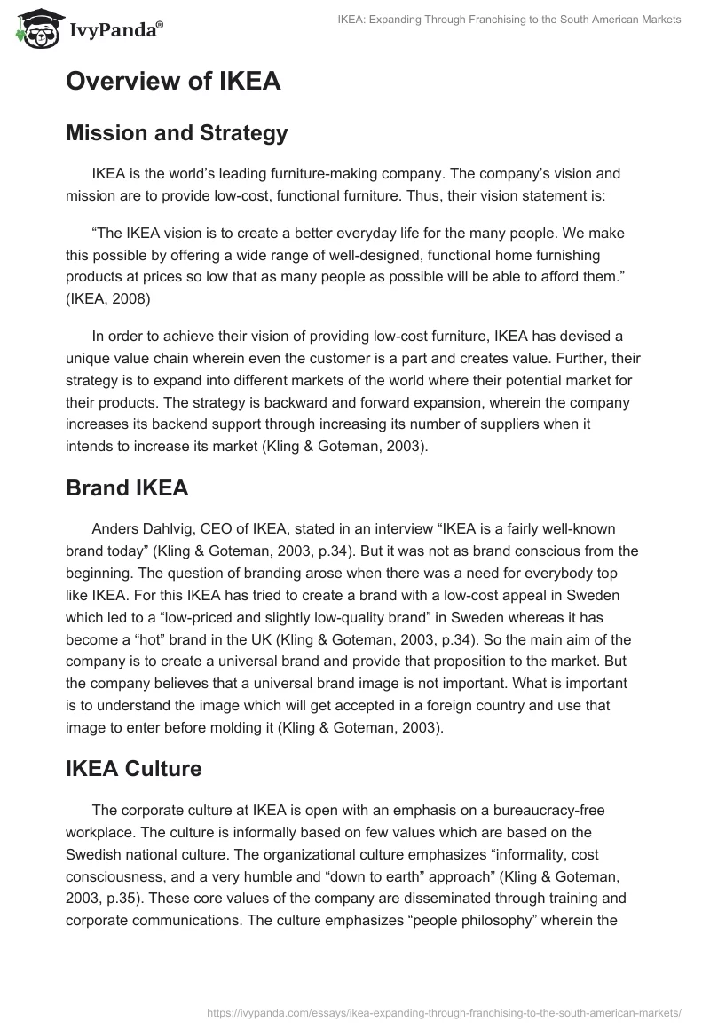 IKEA: Expanding Through Franchising to the South American Markets. Page 2
