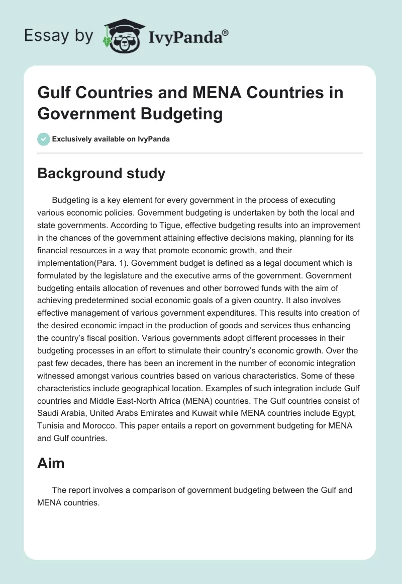 Gulf Countries and MENA Countries in Government Budgeting. Page 1