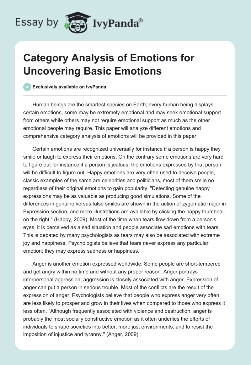 Category Analysis of Emotions for Uncovering Basic Emotions. Page 1