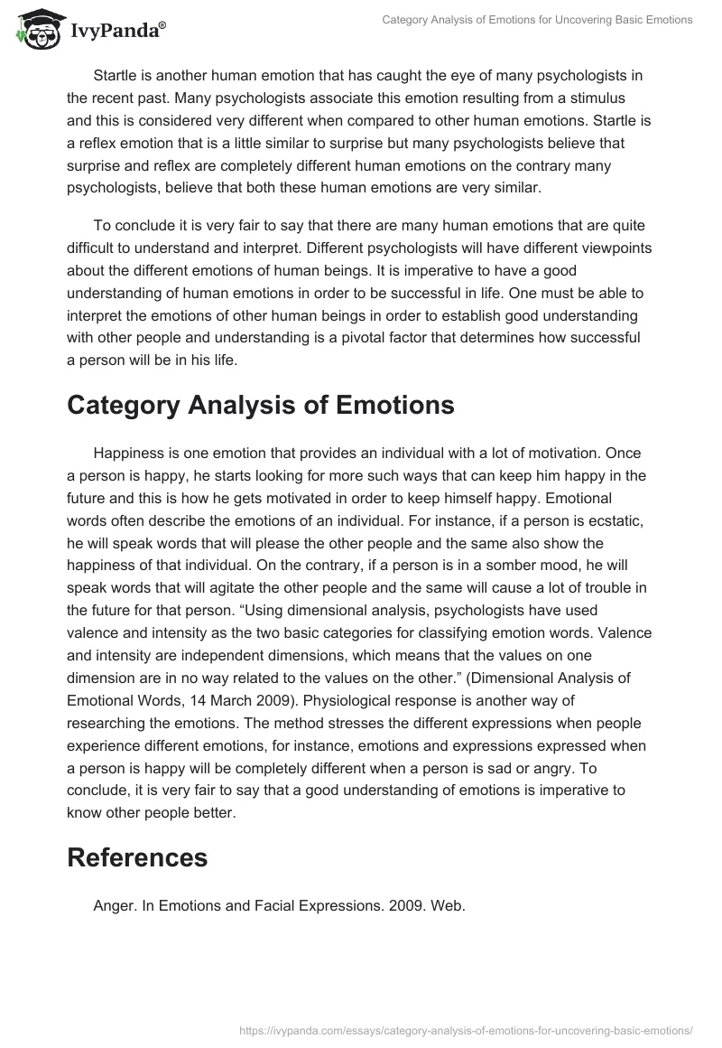 Category Analysis of Emotions for Uncovering Basic Emotions. Page 2