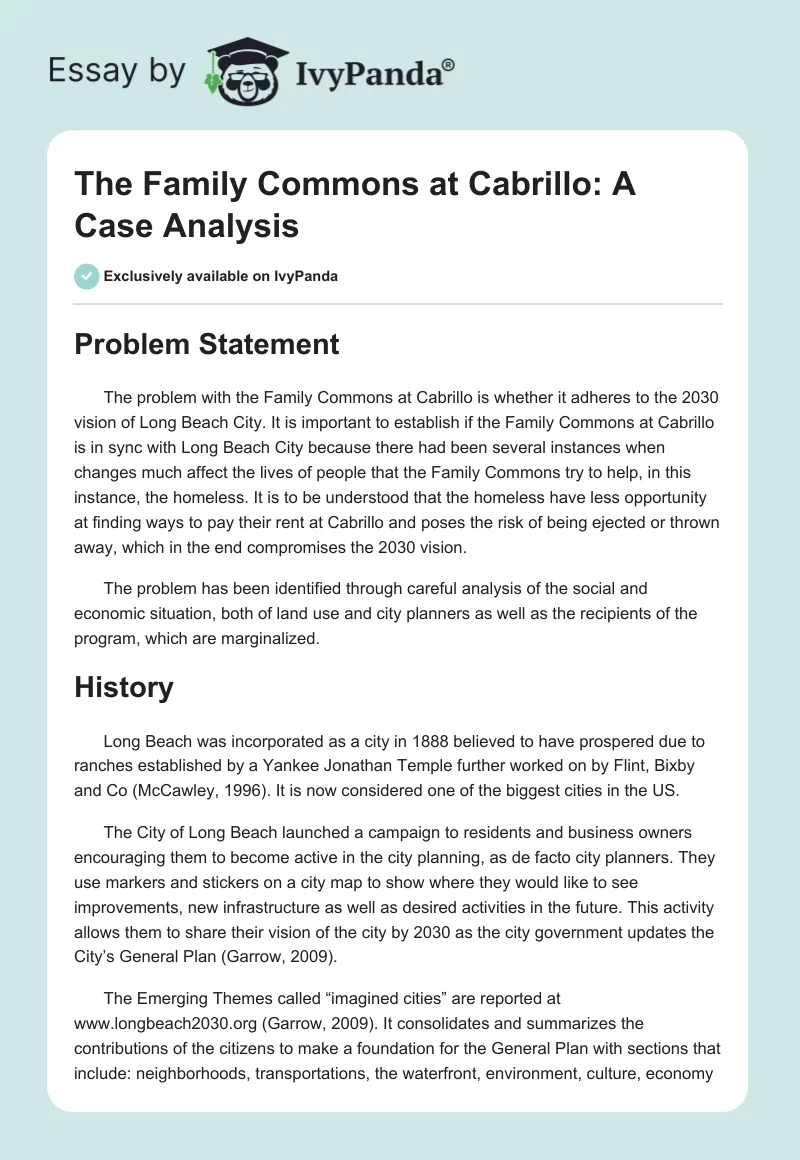 The Family Commons at Cabrillo: A Case Analysis. Page 1
