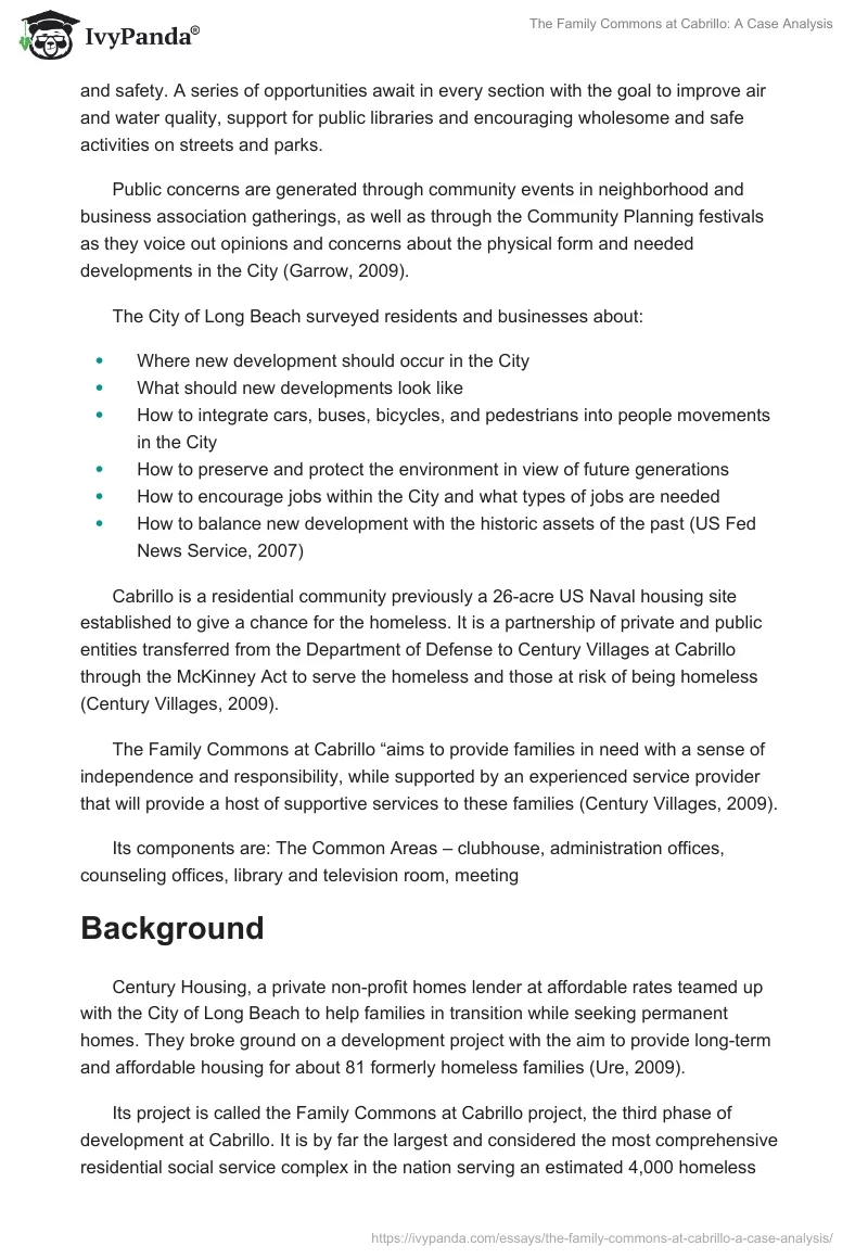 The Family Commons at Cabrillo: A Case Analysis. Page 2