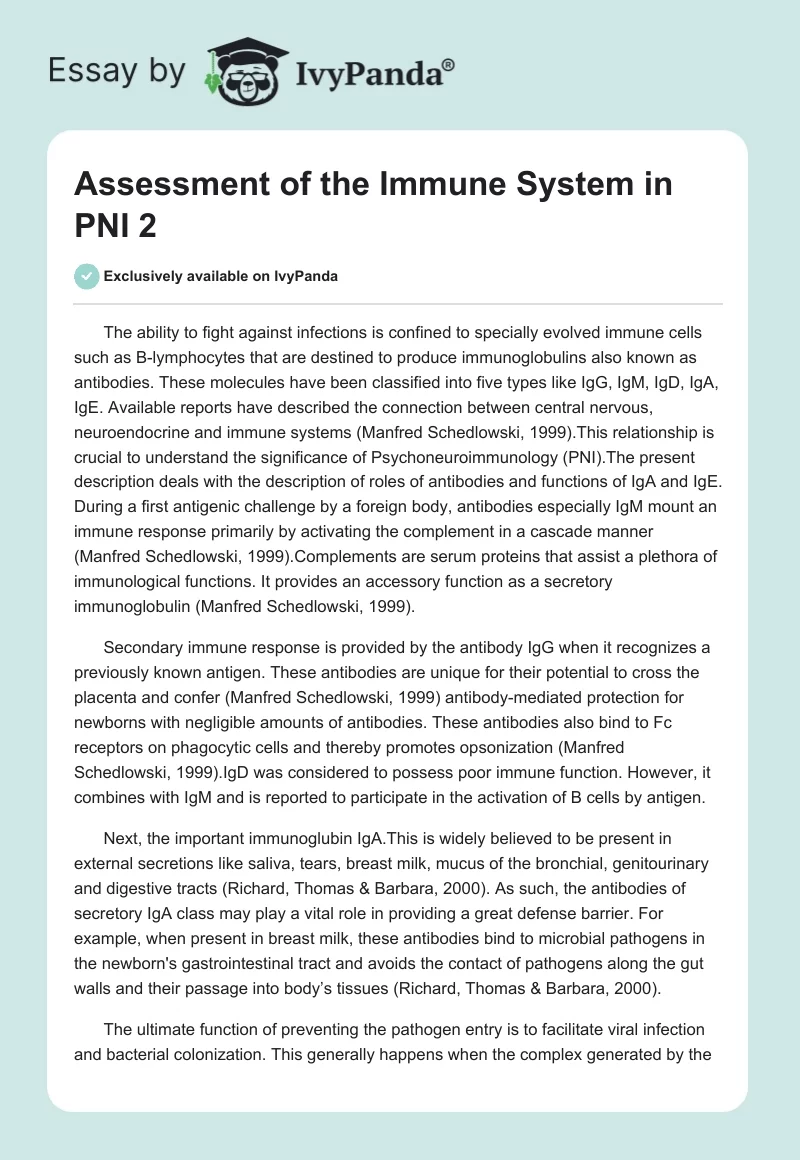 Assessment of the Immune System in PNI 2. Page 1
