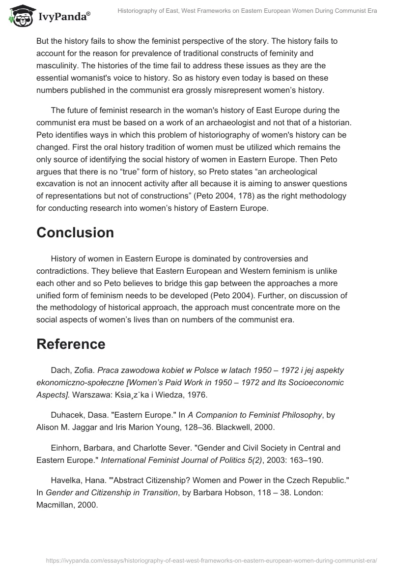 Historiography of East, West Frameworks on Eastern European Women During Communist Era. Page 5