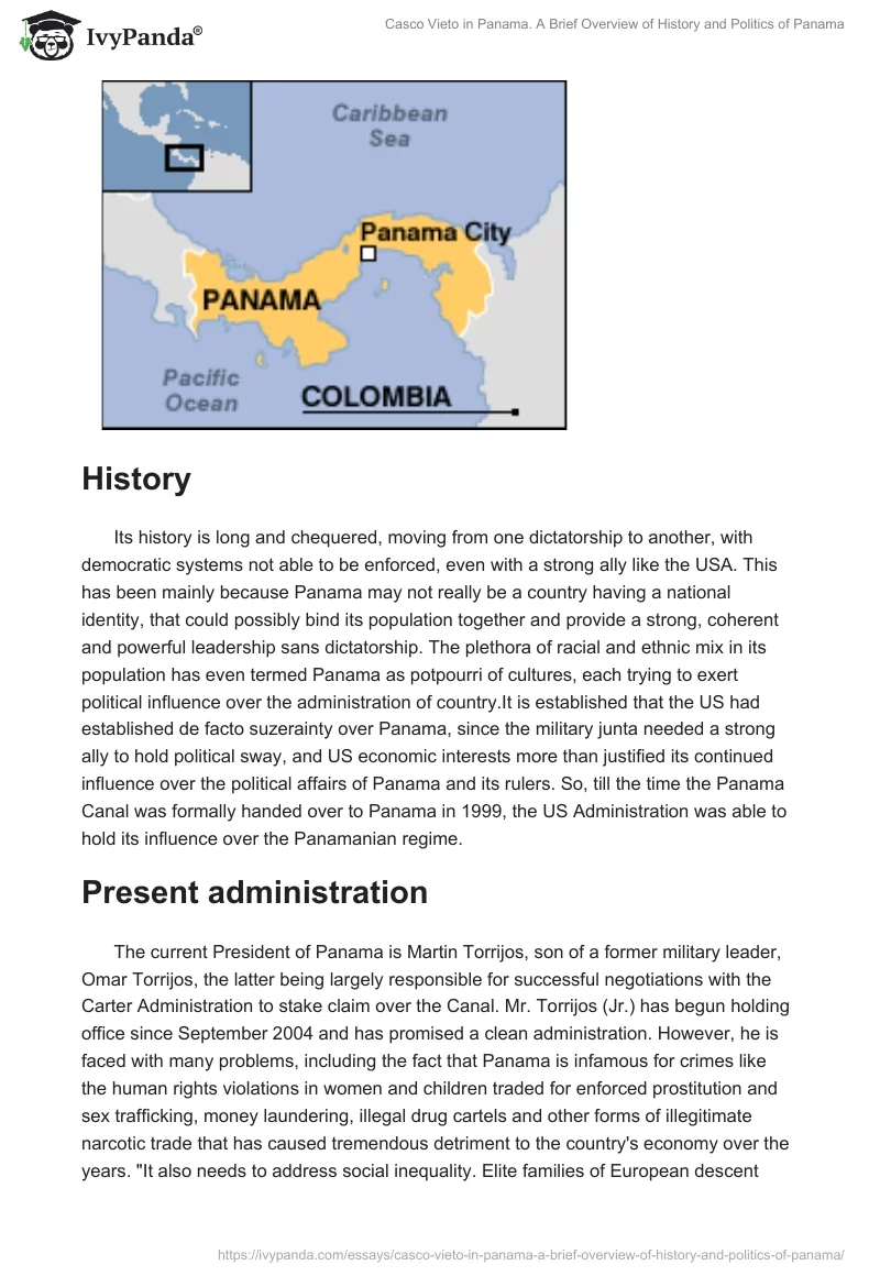 Casco Vieto in Panama. A Brief Overview of History and Politics of Panama. Page 2