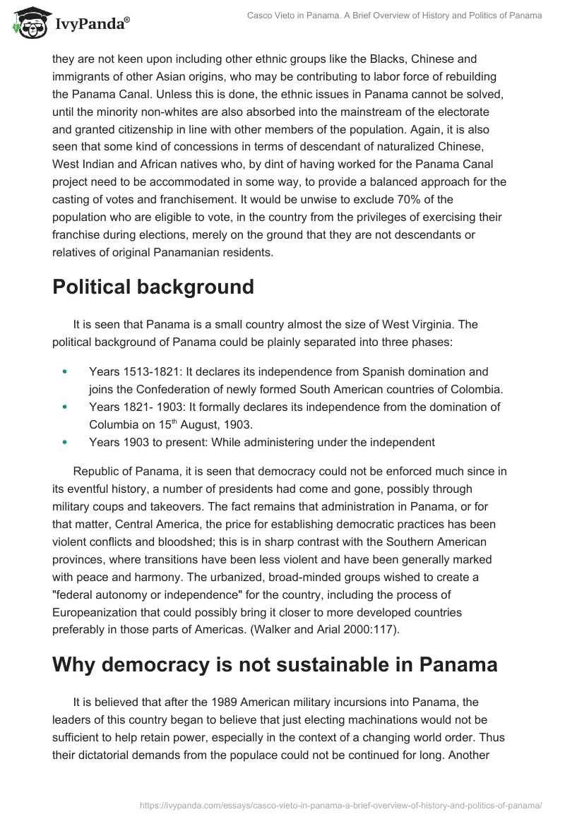 Casco Vieto in Panama. A Brief Overview of History and Politics of Panama. Page 4