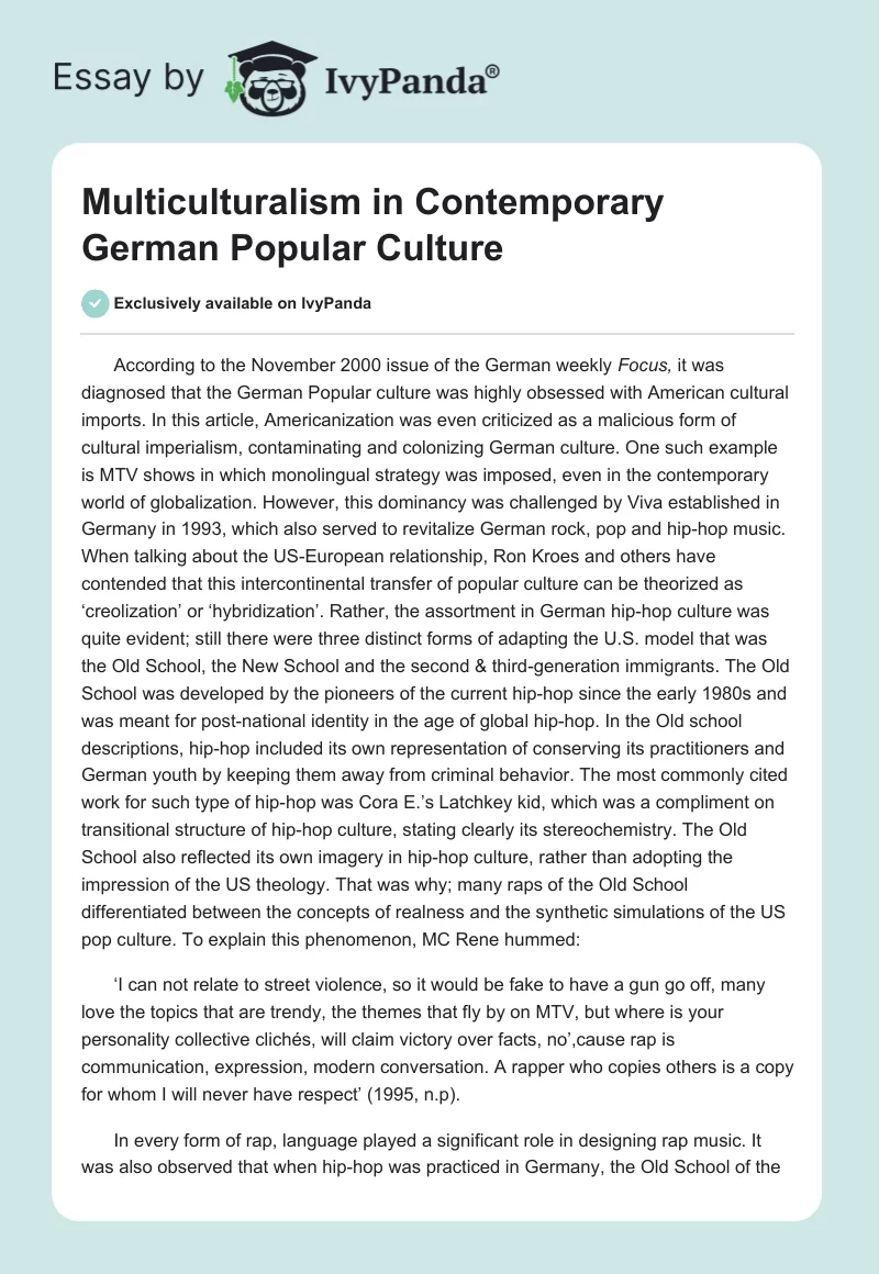 Multiculturalism in Contemporary German Popular Culture. Page 1