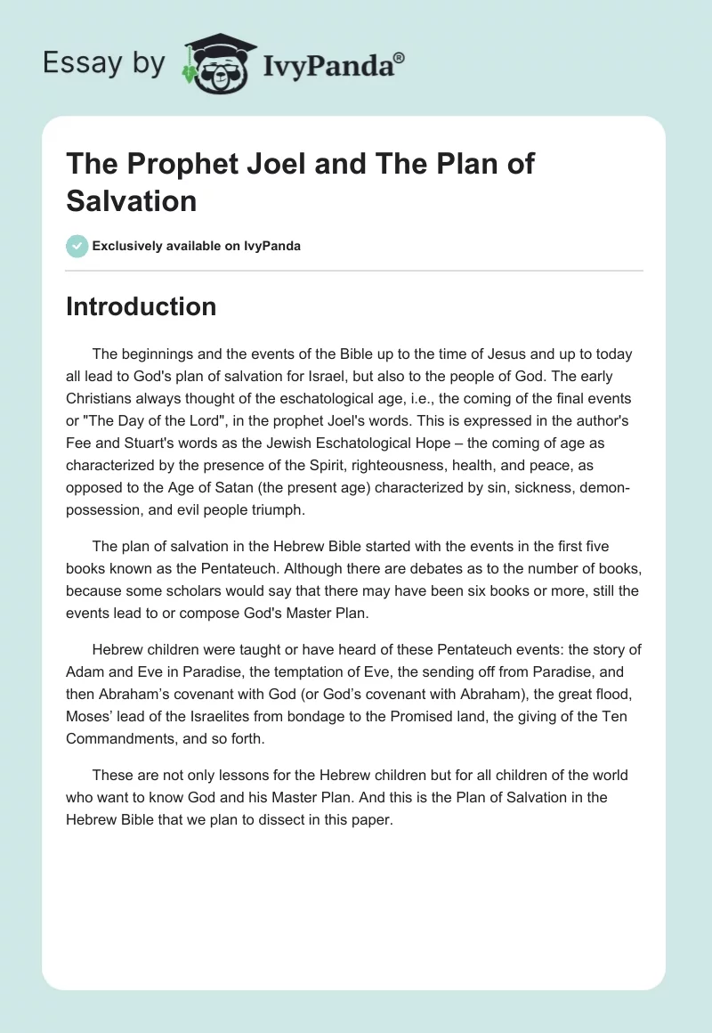 The Prophet Joel and The Plan of Salvation. Page 1