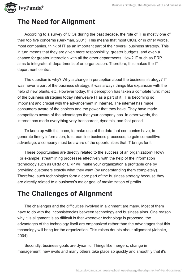 Business Strategy. The Alignment of IT and business. Page 2