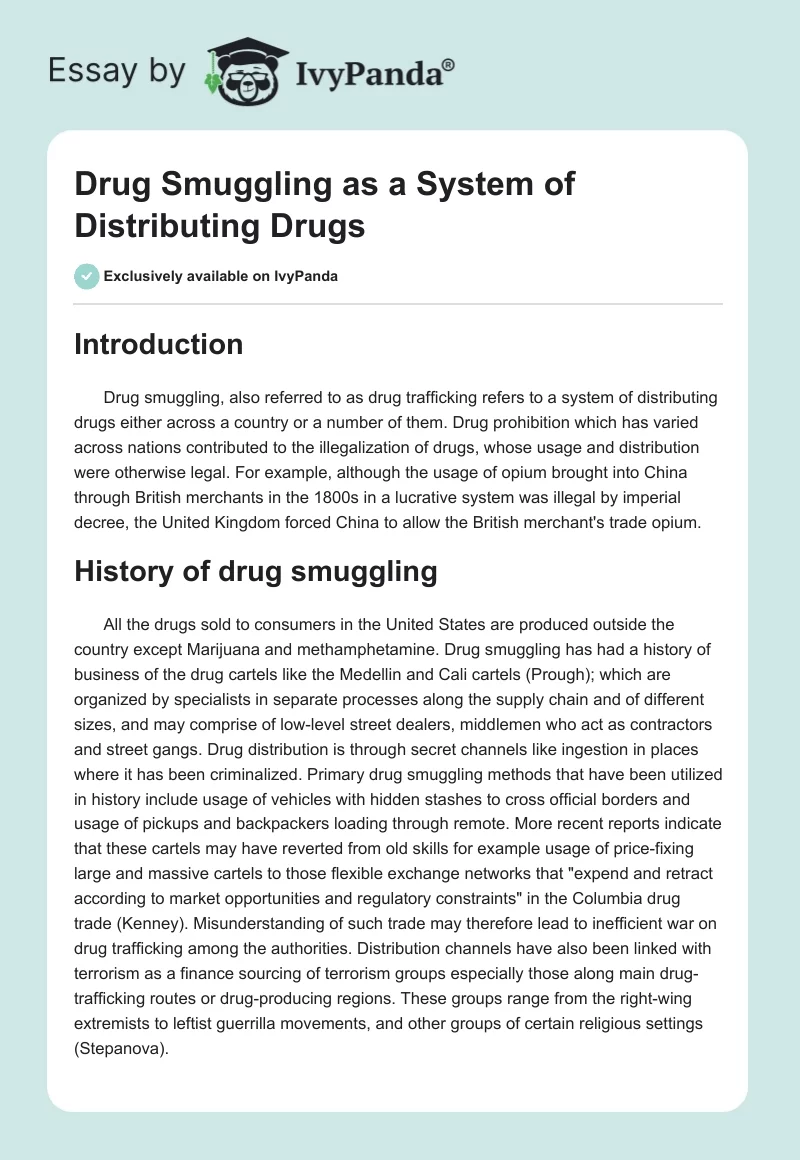 Drug Smuggling as a System of Distributing Drugs. Page 1