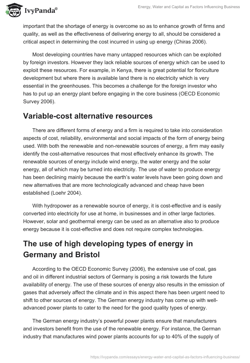 Energy, Water and Capital as Factors Influencing Business. Page 3