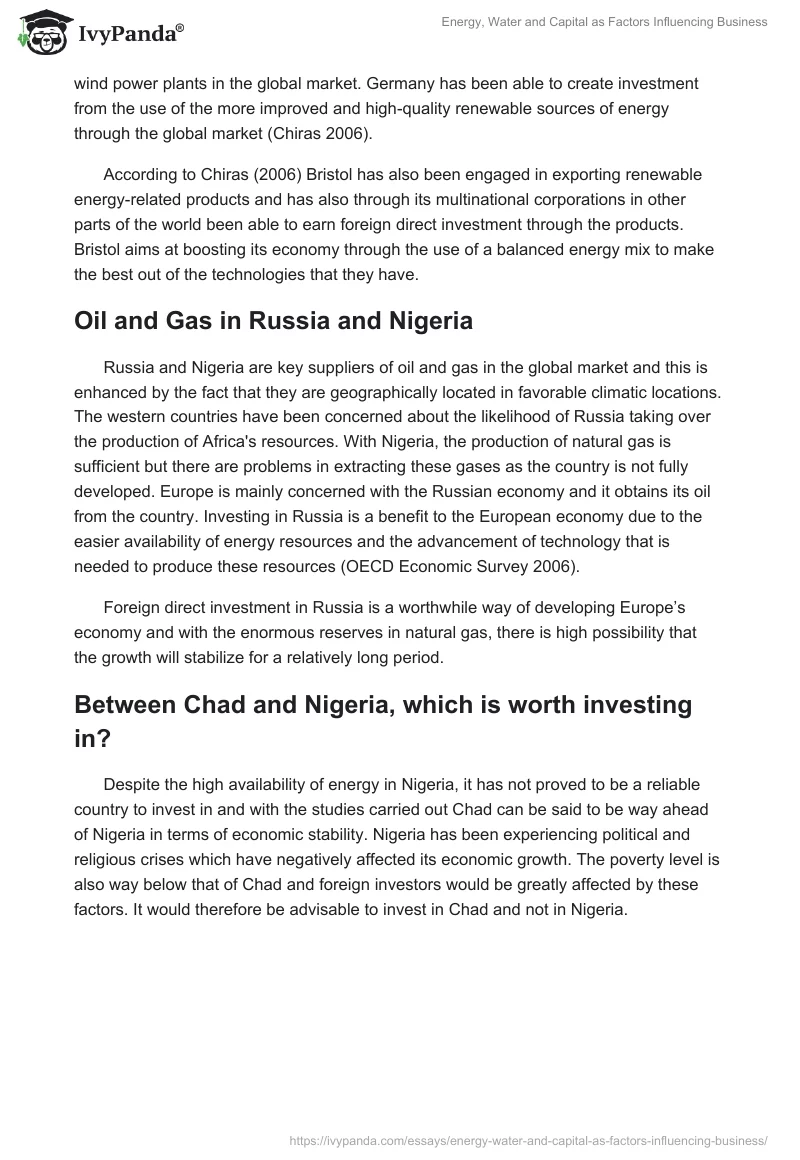 Energy, Water and Capital as Factors Influencing Business. Page 4
