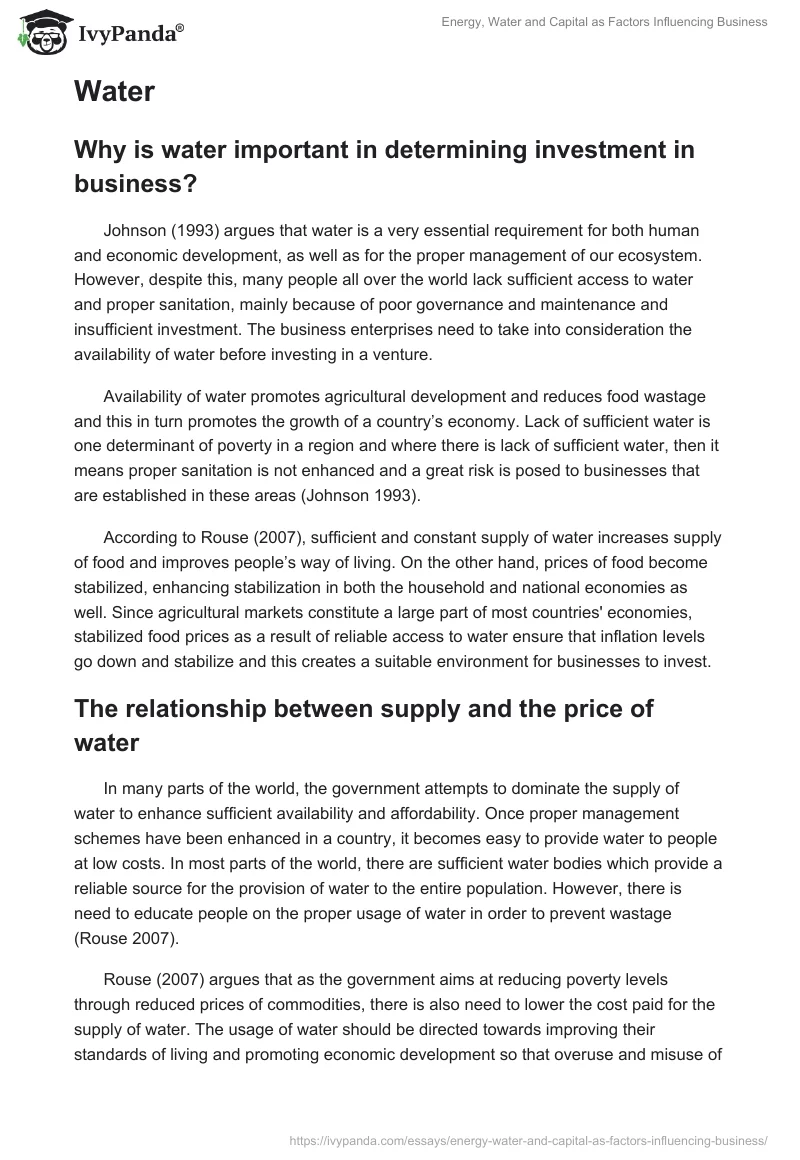 Energy, Water and Capital as Factors Influencing Business. Page 5