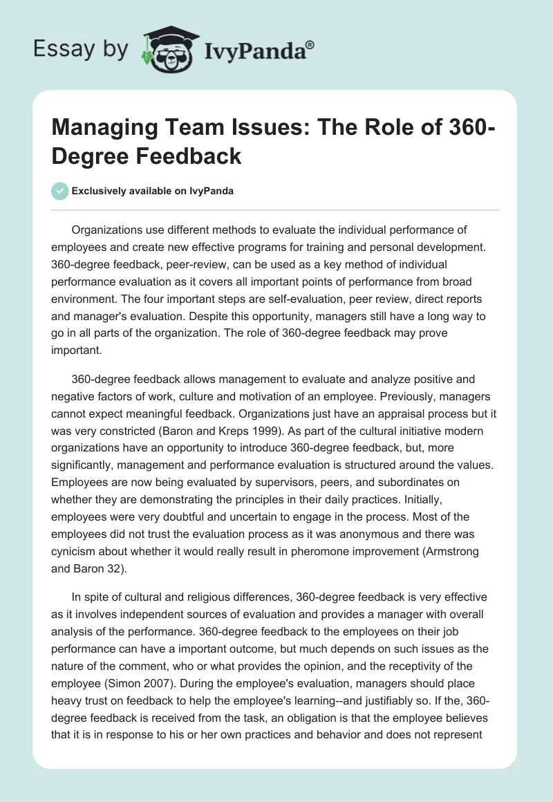 Managing Team Issues: The Role of 360-Degree Feedback. Page 1