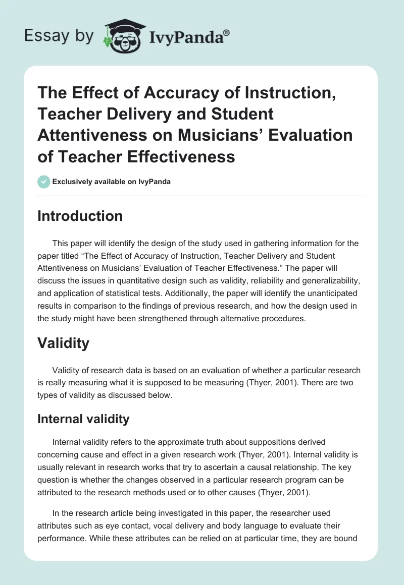 The Effect of Accuracy of Instruction, Teacher Delivery and Student Attentiveness on Musicians’ Evaluation of Teacher Effectiveness. Page 1