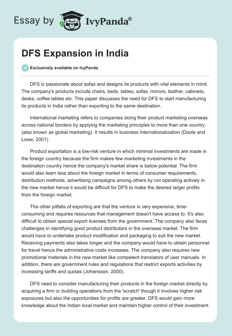 DFS Expansion in India. Page 1