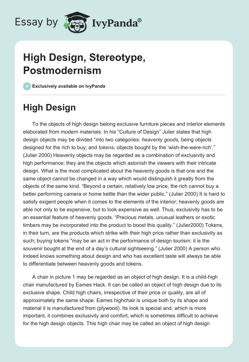 High Design, Stereotype, Postmodernism. Page 1