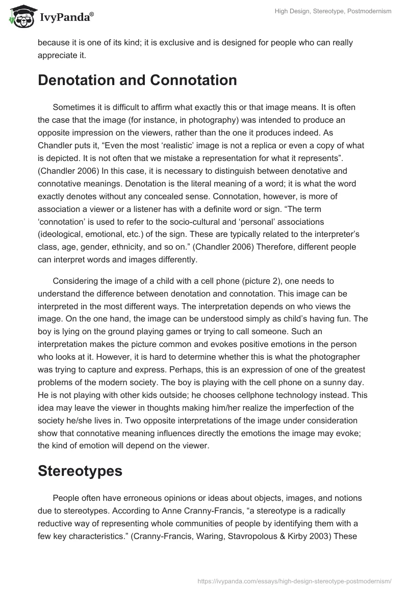 High Design, Stereotype, Postmodernism. Page 2