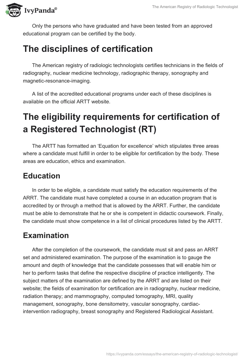 The American Registry of Radiologic Technologist. Page 2