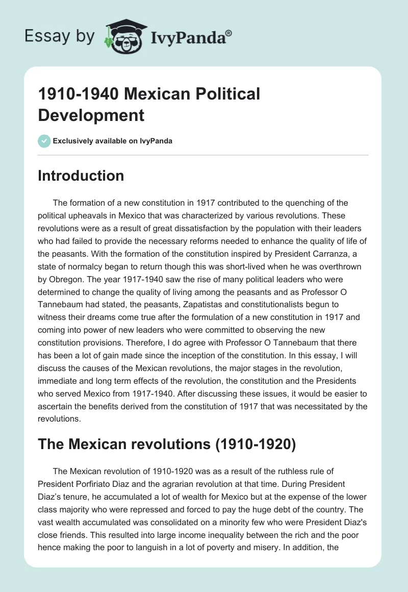 1910-1940 Mexican Political Development. Page 1