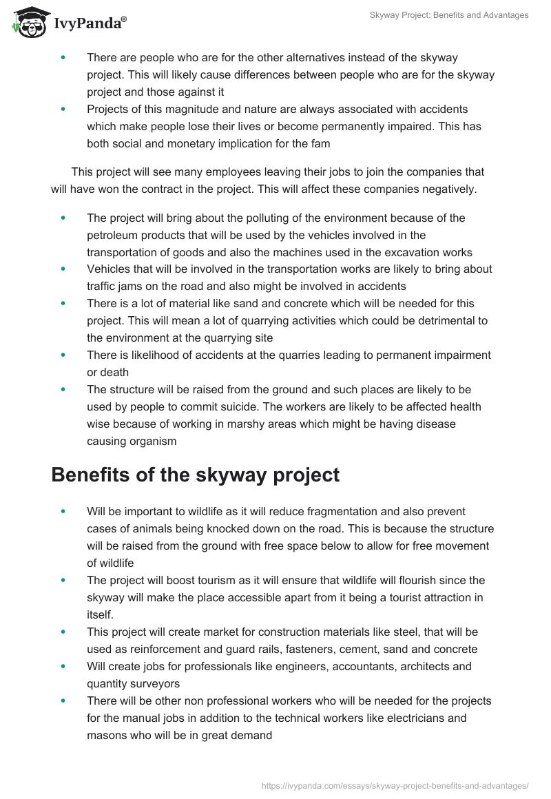 Skyway Project: Benefits and Advantages. Page 3