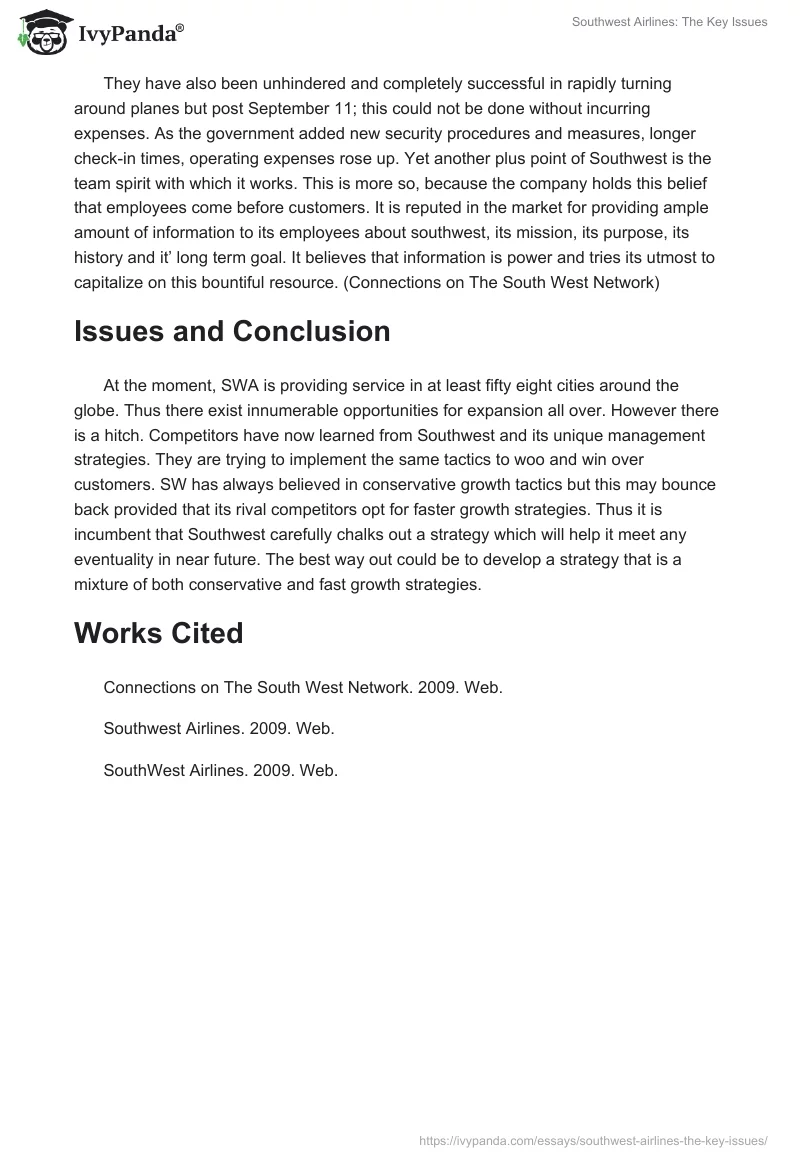 Southwest Airlines: The Key Issues. Page 3