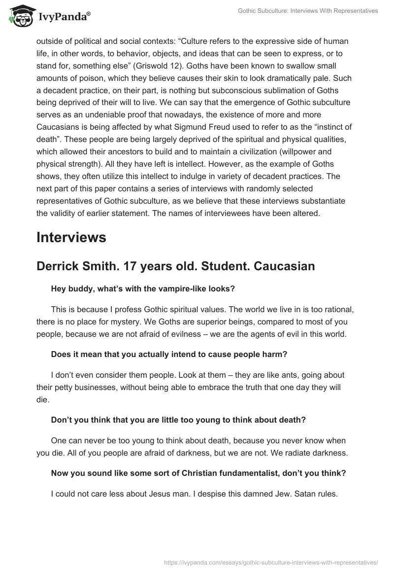 Gothic Subculture: Interviews With Representatives. Page 2