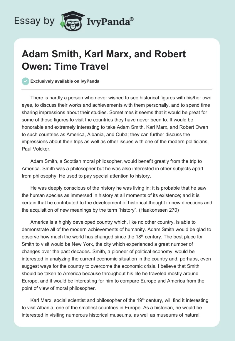 Adam Smith, Karl Marx, and Robert Owen: Time Travel. Page 1