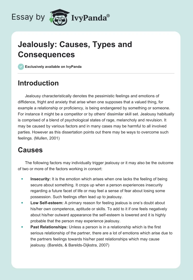 Jealously: Causes, Types and Consequences. Page 1