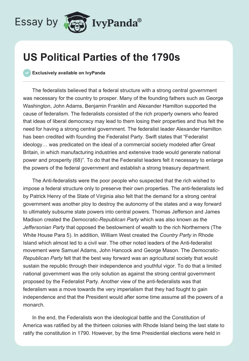 US Political Parties of the 1790s. Page 1