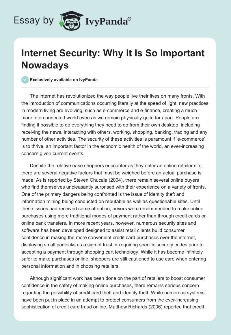 Internet Security: Why It Is So Important Nowadays. Page 1