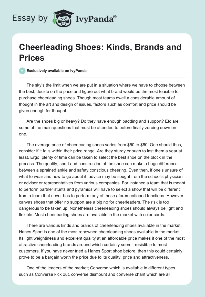 Cheerleading Shoes: Kinds, Brands and Prices. Page 1