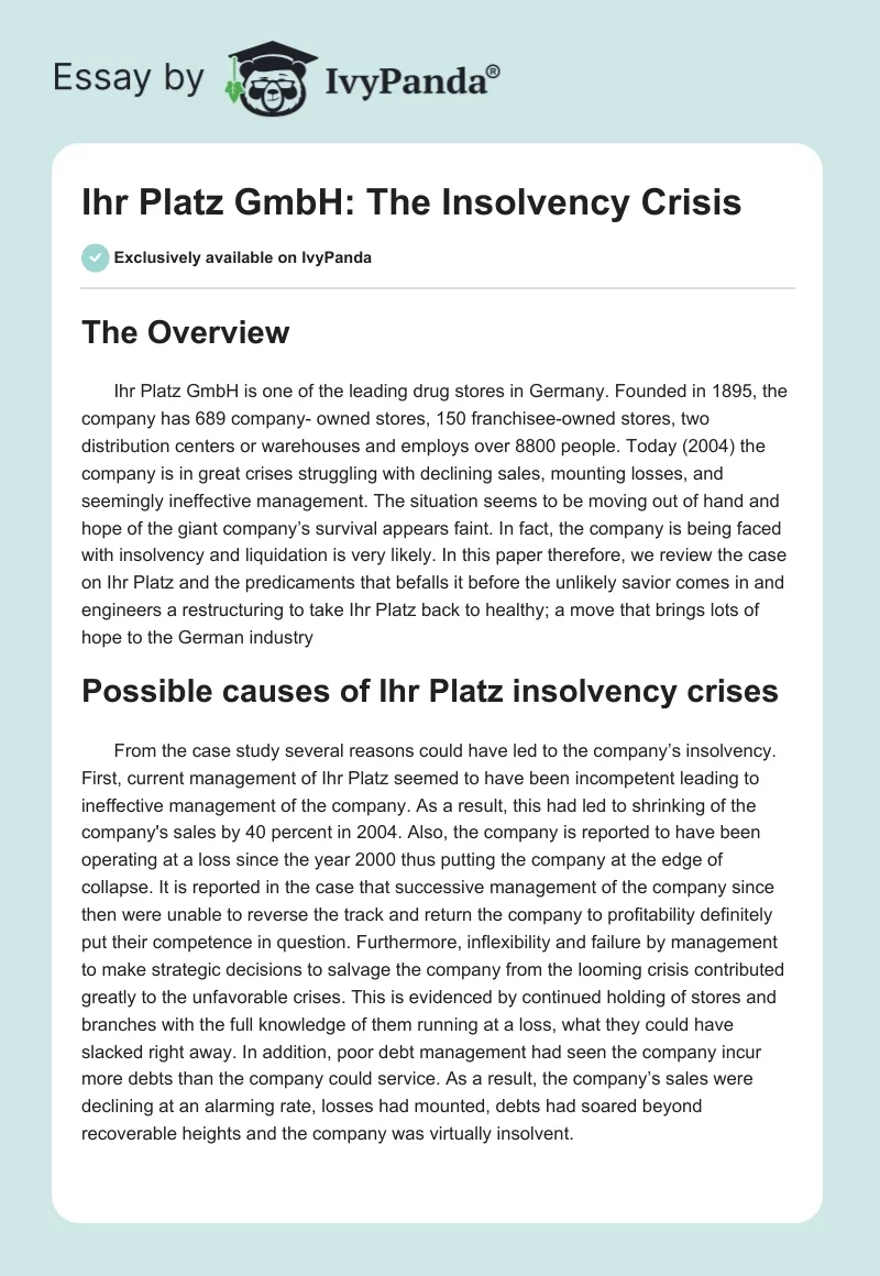 Ihr Platz GmbH: The Insolvency Crisis. Page 1