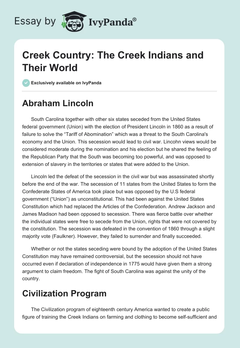 Creek Country: The Creek Indians and Their World. Page 1