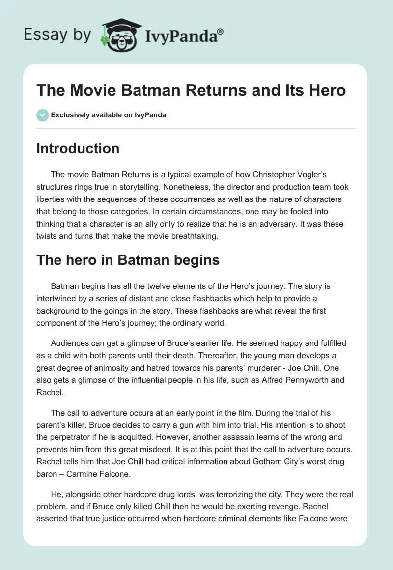 The Movie Batman Returns and Its Hero. Page 1