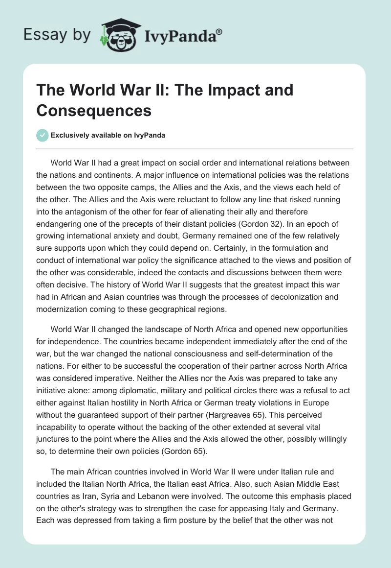 The World War II: Impact and Consequences. Page 1