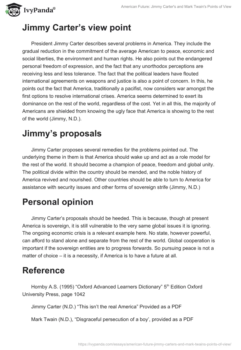 American Future: Jimmy Carter's and Mark Twain's Points of View. Page 2
