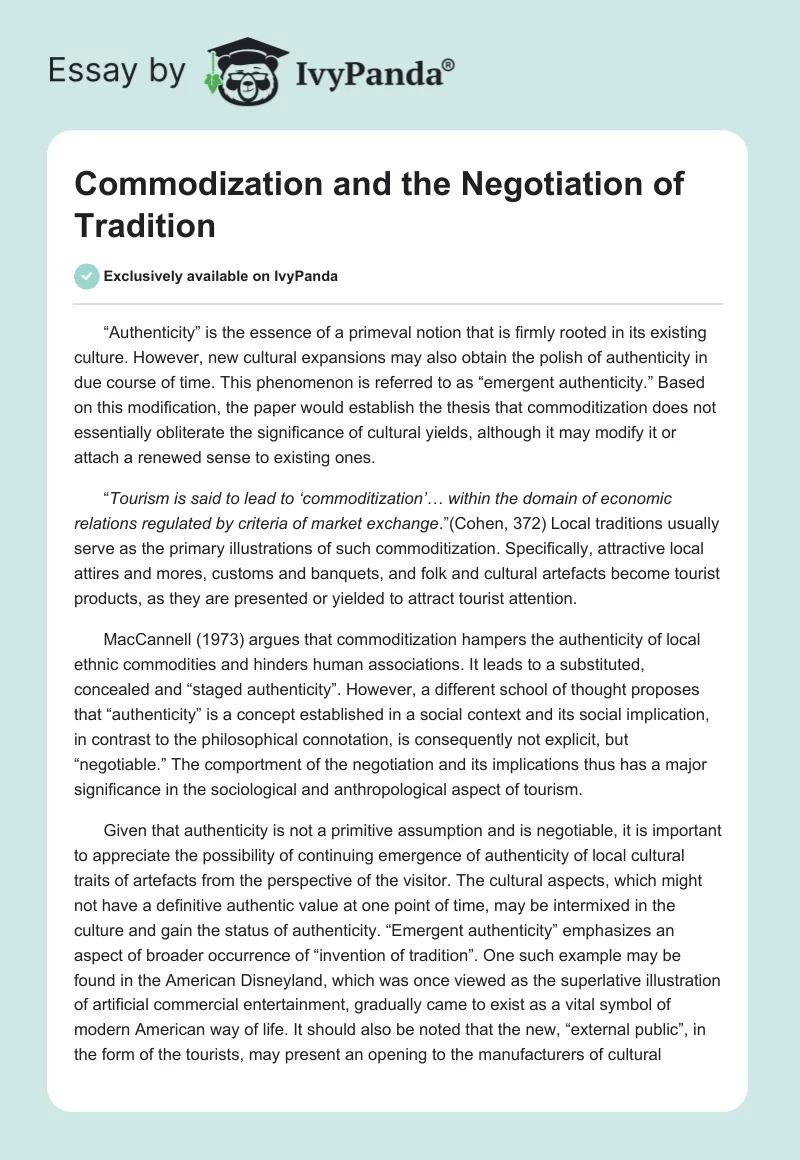 Commodization and the Negotiation of Tradition. Page 1