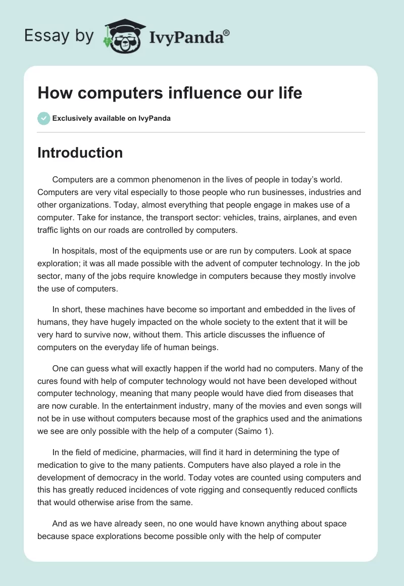 How Computers Affect Our Lives. Page 1