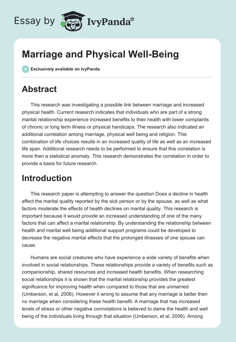 Marriage and Physical Well-Being. Page 1